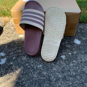 Adidas Cream and Brown Slide Sandals | Women 8